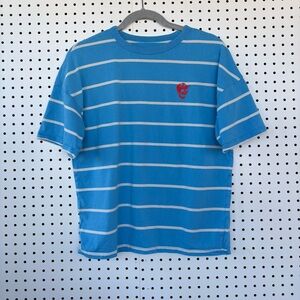 Cat & Jack Blue and White Striped Short-Sleeve Shirt w/Red Skull Emblem XL boys